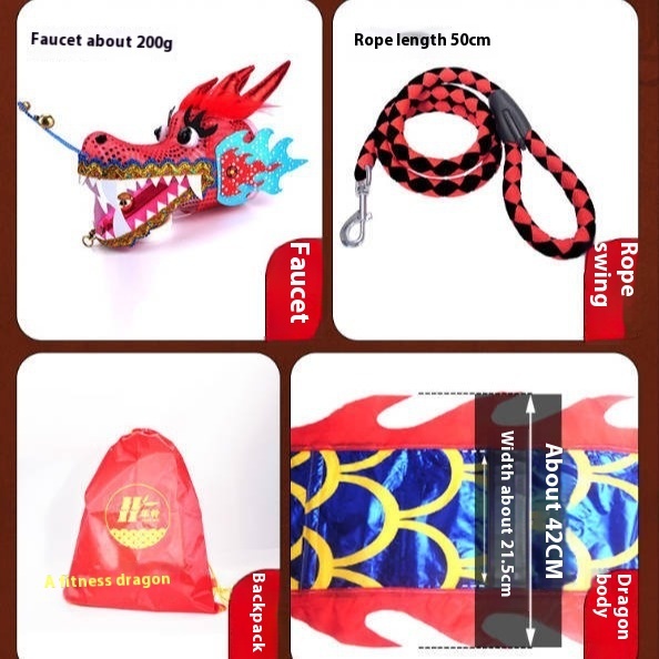 <ul> <li><strong>Colorful & Lightweight:</strong> Featuring vibrant beige and red colors, made from high-quality cloth for easy handling.</li> <li><strong>Educational & Fun:</strong> Perfect for teaching children about Chinese cultural traditions through play and dance.</li> <li><strong>Convenient & Portable:</strong> Includes a dragon head, rope, and backpack for easy transport and storage.</li> </ul>
