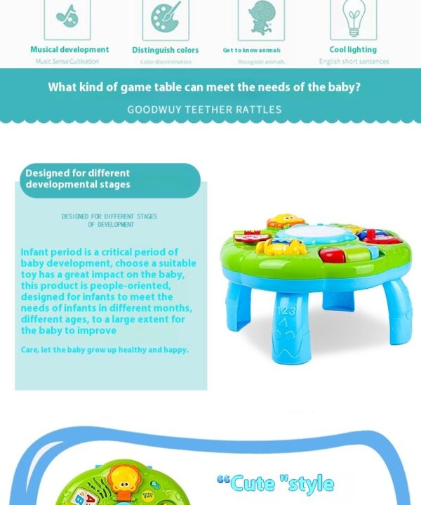 <strong>Baby Developmental Toy Mini Electronic Keyboard</strong> <ul> <li><strong>Engaging Sounds & Lights</strong>: Features animal sounds and vibrant lighting to stimulate sensory development.</li> <li><strong>Supports Early Learning</strong>: Promotes visual, auditory, and motor skills in infants (0-2 years).</li> <li><strong>Safe & Durable</strong>: Made from high-quality plastic, designed for safe, long-lasting play.</li> </ul>