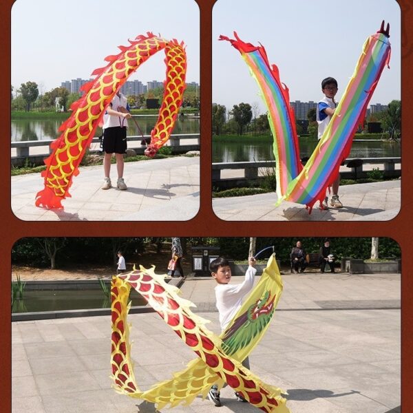 <ul> <li><strong>Colorful & Lightweight:</strong> Featuring vibrant beige and red colors, made from high-quality cloth for easy handling.</li> <li><strong>Educational & Fun:</strong> Perfect for teaching children about Chinese cultural traditions through play and dance.</li> <li><strong>Convenient & Portable:</strong> Includes a dragon head, rope, and backpack for easy transport and storage.</li> </ul>