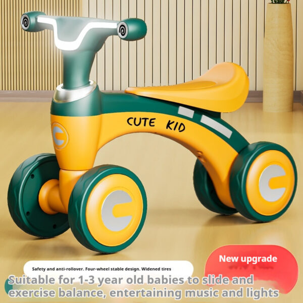 <ul> <li><strong>Enhanced Stability</strong>: Four-wheel design provides unmatched balance and safety for toddlers.</li> <li><strong>Interactive Fun</strong>: Features engaging music and colorful lights to captivate young riders.</li> <li><strong>Durable Comfort</strong>: Made from high-quality plastic with a padded seat for a comfortable, long-lasting ride.</li> </ul>